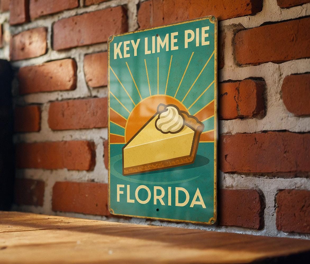 Art Deco Key Lime Pie Florida Tin Sign – Vintage Travel Poster Style ...
