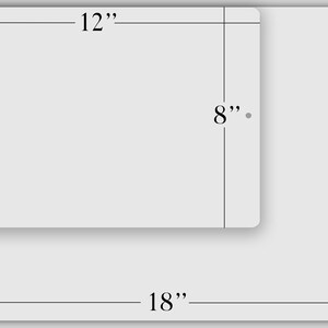 three different sizes of a white rectangular sign, labeled as small, medium, and large.