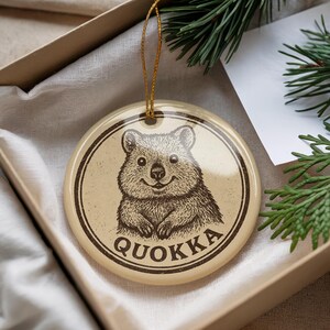 Quokka Ceramic Ornament – Circular Stamp Style Animal Art, Cute Aussie Wildlife Christmas Tree Decoration Gift
