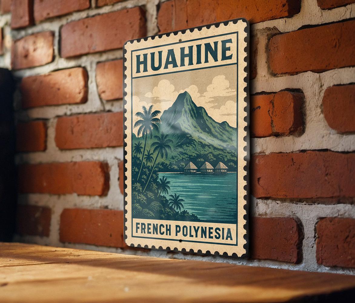 Huahine French Polynesia Vintage Stamp Metal Sign – Island Wall