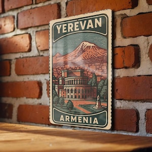 Yerevan Armenia Stamp Style Metal Sign – Vintage Travel Poster Wall Art, Rustic Country Decor, Armenian Souvenir Plaque