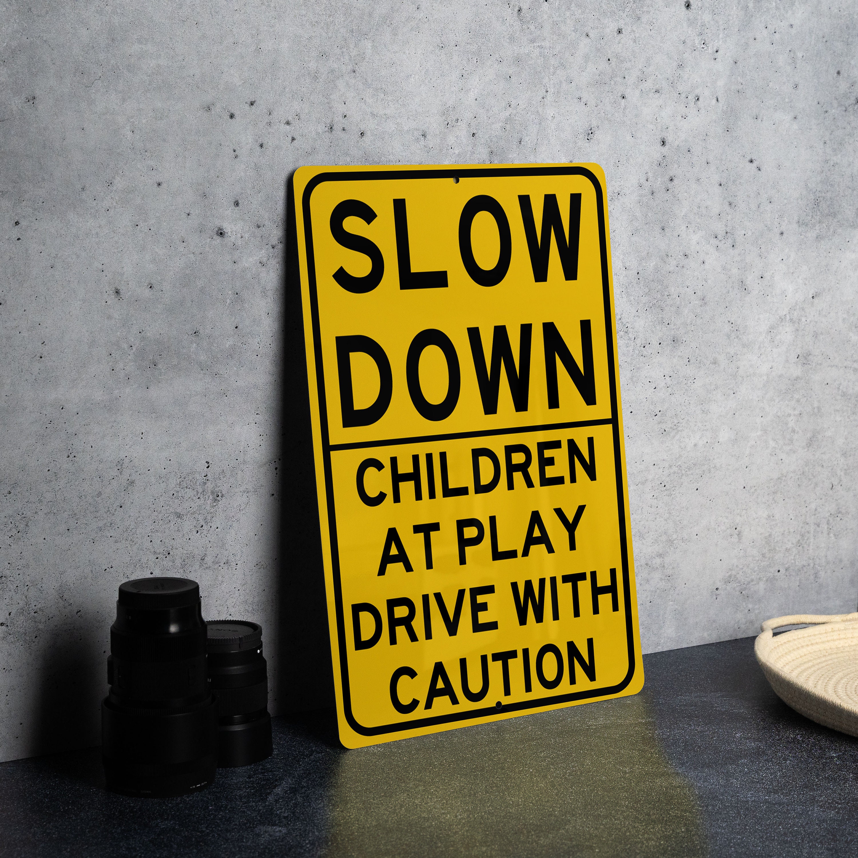 Slow Down Children at Play Sign, Drive With Caution, Metal Safety Sign ...