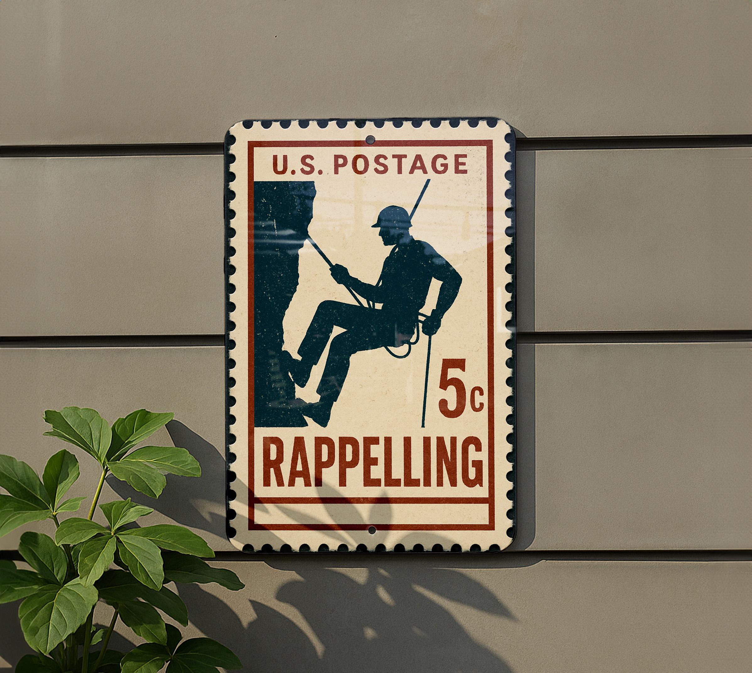 Reppeling Sign Rappelling Metal Sign – Vintage Stamp Style Climber Wall Art for ...