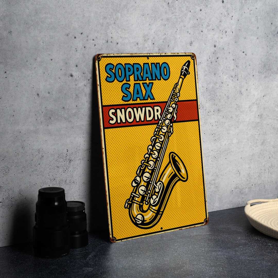 Soprano Sign Pop Art Soprano Sax Metal Sign – Comic Style Tin Wall Decor, Bold ...
