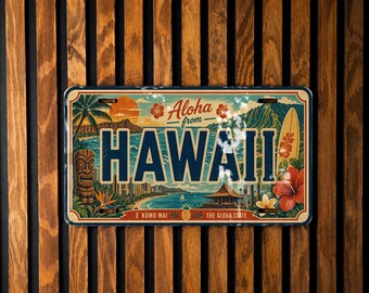 Hawaii License Plate Metal Sign, Hawaii Travel Poster Style