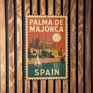 Palma de Mallorca Spain Metal Sign – Vintage Travel Poster Style Wall Art, Retro Stamp Design Home Decor Plaque