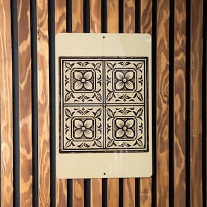 Vintage Tin Tile Pattern Metal Sign – Rustic Farmhouse Wall Art, Embossed Stamp Style Decor, Antique Look Home Accent