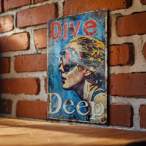 Vintage Tin Sign, Swimming Dive Deep, Funny Metal Sign, Swimmer&#39;s Decor, Wall Art Display