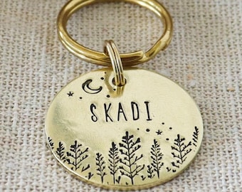 Hundemarke 'Skadi' aus Messing, Kupfer, Melchior (ø25mm), barra personalizada com nome, número de telefone e mini-anheiro