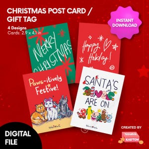 Etiquetas para regalos y postales navideñas divertidas para imprimir / Juego de 4 diseños / Impresiones navideñas digitales / Kawaii Karton