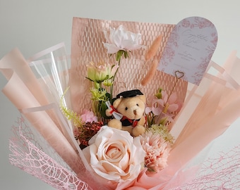 Mini bouquet flower graduation gift unique gift custom balloon congratulation gift personalised gift teddy bear graduation bear bouquet