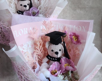 Medium bouquet flower graduation gift handmade crochet teddy bear graduation gifts for her gifts for him