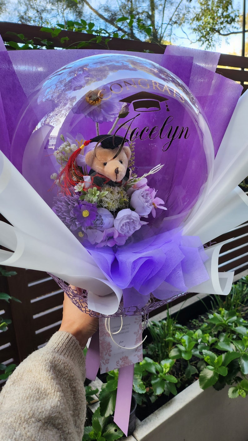 Medium bubble balloon bouquet flower graduation gift unique gift custom balloon congratulation gift personalised gift teddy bear graduation image 2