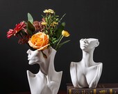 Ceramic Vase Half Face Portrait Design Pottery Abstract Head Human Porcelain Creative Decorative Gift Flower Vase Pot Home Table Living Room