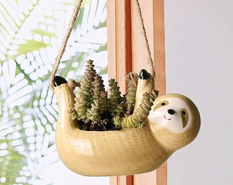 Handmade Ceramic Sloths Vase Succulent Plant Pot Animal Holders Hanging Flower Basket Cute Planter Home Decor Creative Gift