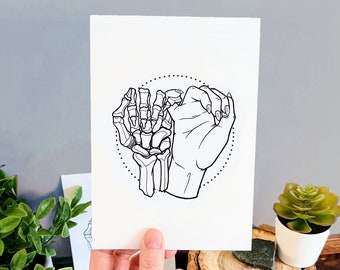 Pinky Promise Forever, Mini Art Print, Minimal Dot Design, Black and White Ink Illustration, Boho Eclectic Home Decor, Gift for Best Friend