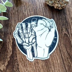 Space Pinky Promise Sticker, Illustrated Glossy Vinyl Sticker, Pinky Swear Sticker, Black and White, Waterproof Decal, Minimal, Skeleton