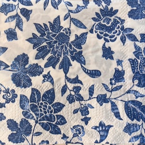 Decoupage Napkins, Set of 2 Blue and White Floral GUEST Size 3 Ply Paper Napkins