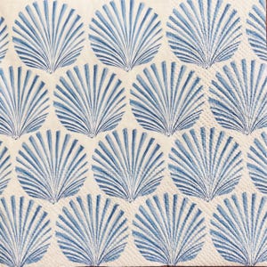 Juego de 3 - SERVILLETAS DE DECOUPAGE, Servilletas de papel, Servilletas de 3 capas con diseño náutico de playa, conchas marinas azules y blancas.