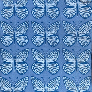 3er-Set - DECOUPAGE-SERVIETTEN || Papierservietten || Getränkegröße Blaue und weiße Schmetterling Insekt 3-lagige Papierservietten