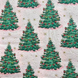 Set of 3 - DECOUPAGE NAPKINS || Paper Napkins || Pink Christmas Tree BEVERAGE Size 3 Ply Napkins