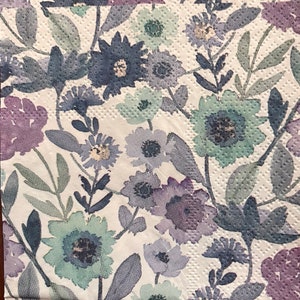 Set of 3 - DECOUPAGE NAPKINS || Paper Napkins || Purple Floral Watercolor BEVERAGE Size 3 Ply Napkins