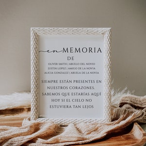 In Loving Memory Wedding Sign Template en Español, Editable, Imprimible, En Memoria Plantilla Para Boda, Minimalista