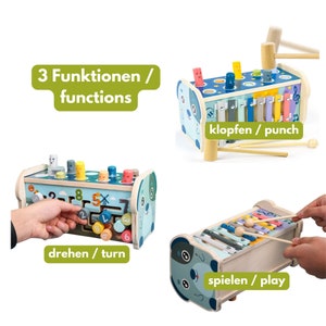 Montessori Klopfspiele aus Holz, 3 in 1 Multifunktions-Spielzeug in 3 Varianten mit Xylophon, Tieren Lernspielzeug Bild 9