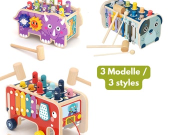 Montessori wooden knocking games, 3 in 1 multifunctional toys | in 3 variants | with xylophone, animals | educational toys