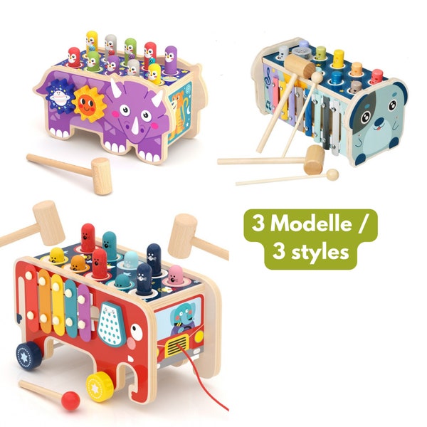 Montessori wooden knocking games, 3 in 1 multifunctional toys | in 3 variants | with xylophone, animals | educational toys