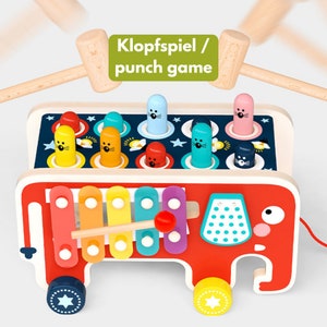Montessori Klopfspiele aus Holz, 3 in 1 Multifunktions-Spielzeug in 3 Varianten mit Xylophon, Tieren Lernspielzeug Bild 4