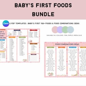 Pink - Baby Food Tracker, Printable Food Bundle, BLW, Baby Purees, Baby’s First Foods, Baby food introduction, Baby food combinations