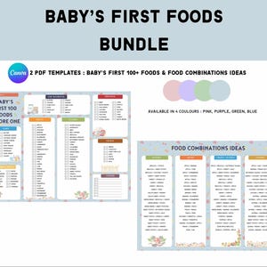 Blue - Baby Food Tracker, Printable Food Bundle, BLW, Baby Purees, Baby’s First Foods, Baby food introduction, Baby food combinations