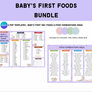 Purple - Baby Food Tracker, Printable Food Bundle, BLW, Baby Purees, Baby’s First Foods, Baby food introduction, Baby food combinations