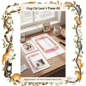 Cat Clipart Bundle • Watercolor Kitten Stickers • Page Borders • Cottagecore, Funny • Coloring • Digital Planner GoodNotes • Scrapbook PNG