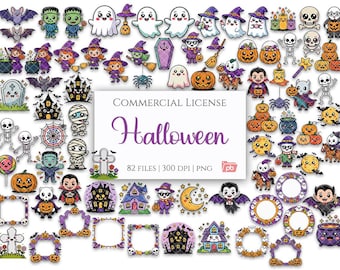 Halloween PNG Clipart Pack – 82 Spooky Cute Illustrations | Transparent Background | Commercial License Included