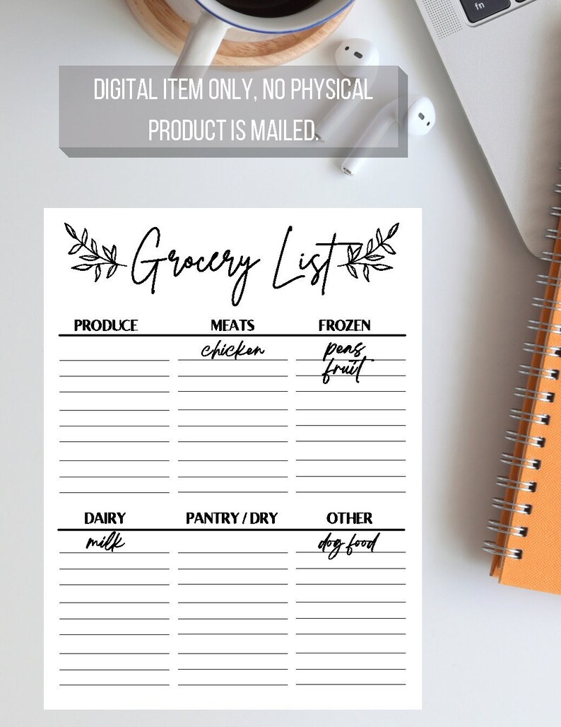 meal plan printable grocery list printable organizer page