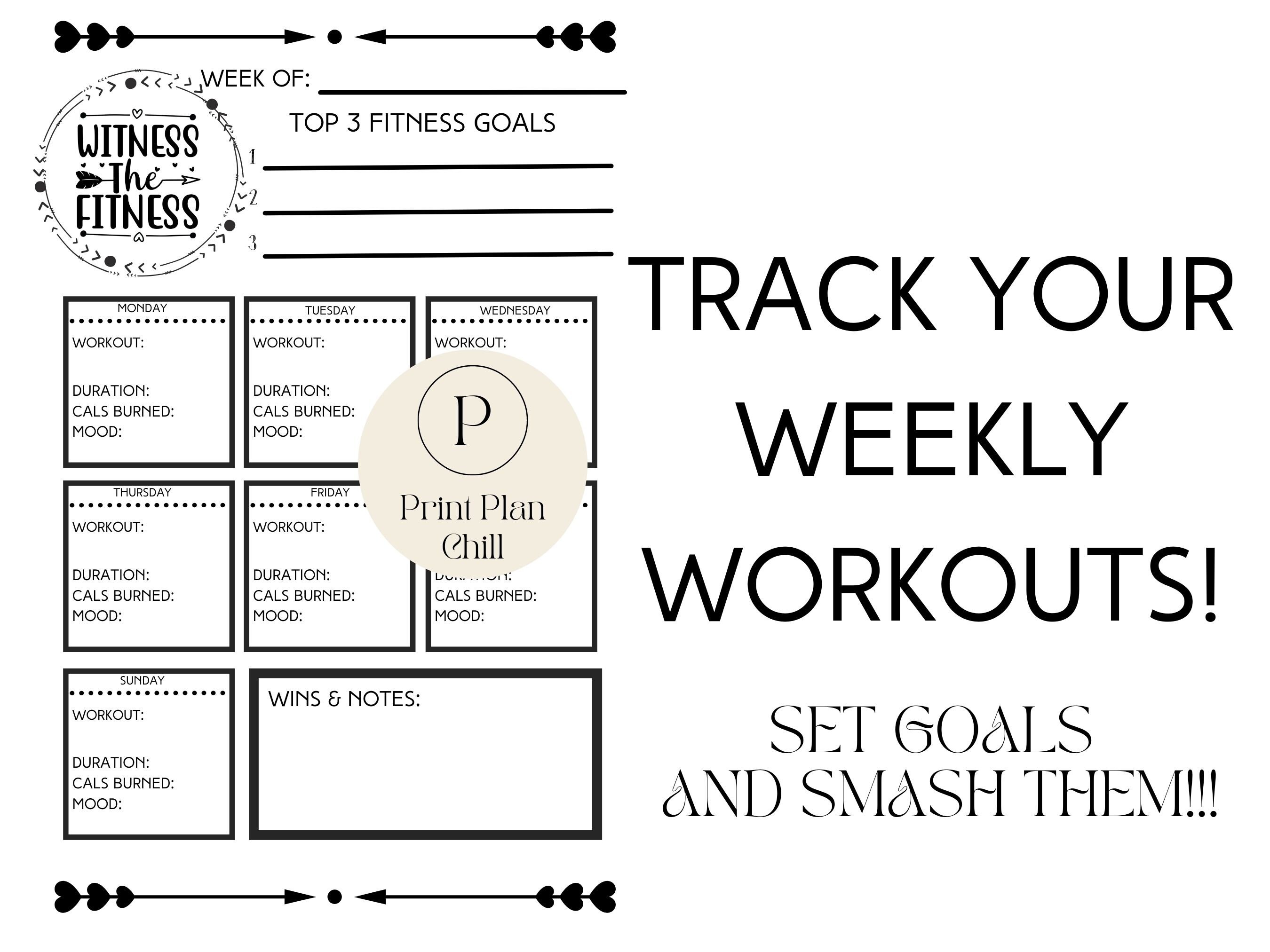 Printable Weekly Workout Fitness Planner and Tracker Letter Size & A6 ...