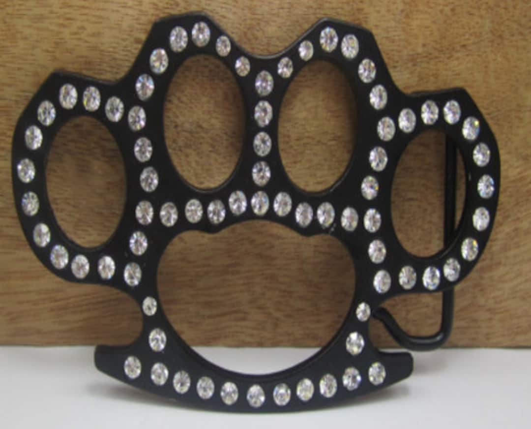 Belt Buckle Brass Knuckles Black With Stones Etsy