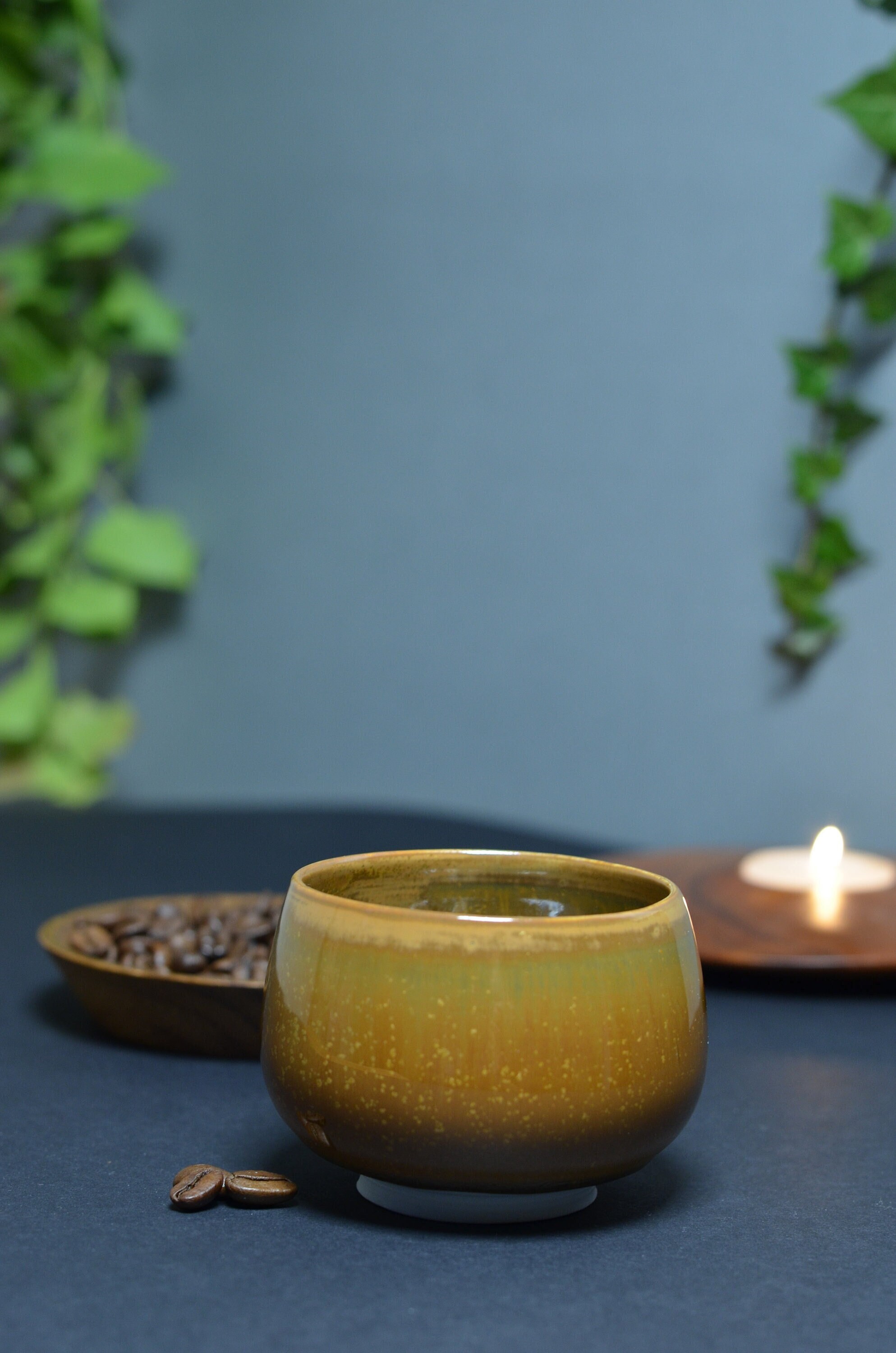 Tasse Céramique Artisanale, Tasse à Café Porcelaine Caramel Paillettes Dorées