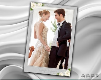 Silver Framed Wedding Anniversary Minimalist Template Photo Booth photo Mirror Portrait 4x6 Template photobooth template minimal 1200x1800px
