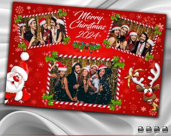 Christmas Santa Clause Rudolph Photo Booth Template Happy Christmas Party Happy Holidays Photobooth Mirrorbooth Landscape 6x4 1800x1200px