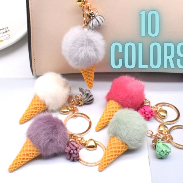 Ice Cream Keychain 10 Colors Kawaii Fluffy Ice Cream Flavors Fuzzy Keychain Soft Keychain Gift Friends Family Christmas