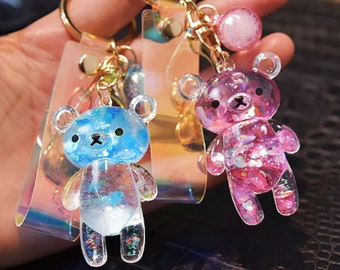 Confetti Bear Keychains Cute Bear Keyring Liquid Filled Confetti Bear Keychain Gifts Stocking Stuffers Friends Family Christmas Birthday