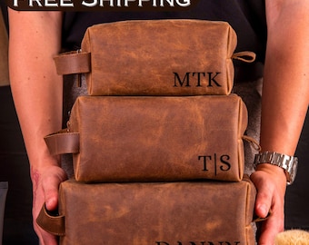 Personalized Groomsmen Gift Dopp Kit Bag Customized Leather Toiletry Bag Monogram Mens Toiletry Bag Leather Custom Gift for Guys Men Wedding