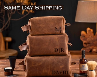 Personalized Groomsmen Dopp Kit Bag Customized Leather Toiletry Bag Leather Custom Gift for Guys, Boyfriend, Father, Dad, Mens Toiletry Bag