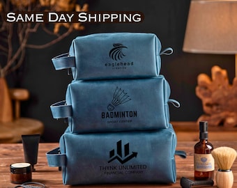 Bulk Christmas Gifts for Coworkers, Corporate Gifts for Employees with Logo, Employee Gifts, Coworker Gift, Leather Travel Bag Dopp Kit A1
