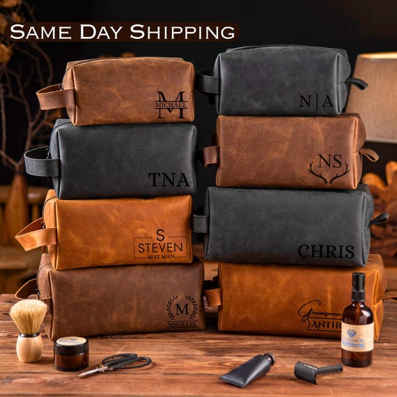 Groomsmen Personalized Gifts, Mens Leather Toiletry Bag, Groomsmen Proposal Gifts Box, Wedding Gift, Groomsman Best Man Gift, Wedding Favors
