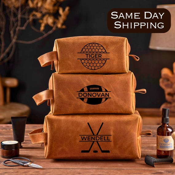 American Football Personalized Dopp Kit, Groomsmen Gifts, Men's Leather Toiletry Bag, , Men's Leather Accessory, Anniversary Gift for Him