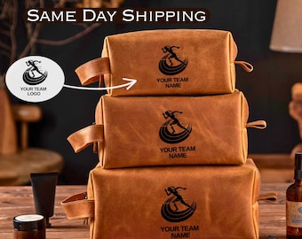Personalized Team Gifts, Gift for Team, Groomsmen Gifts, Leather Toiletry Bag, Dopp Kit, Men's Leather Accessory, Anniversary Gift for Him